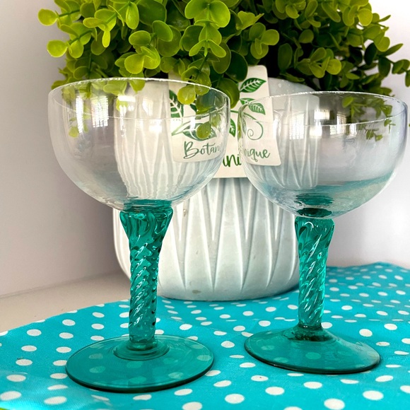 Vintage Other - 2 Elegant Green Stem Glasses